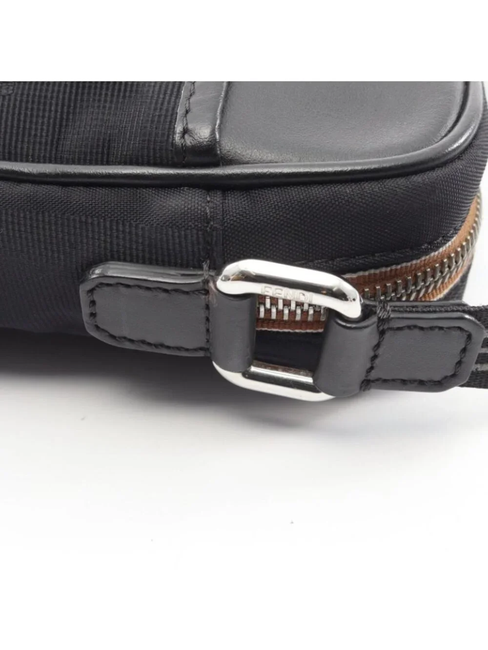 Fendi Shoulder Bag Pecan Black Nylon Leather
